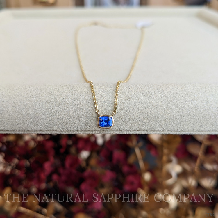 0.50 Ct. Blue Sapphire Bezel Necklace, 14K Yellow Gold