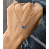 0.50 Ct. Blue Sapphire Bezel Necklace, 14K Yellow Gold Life Style