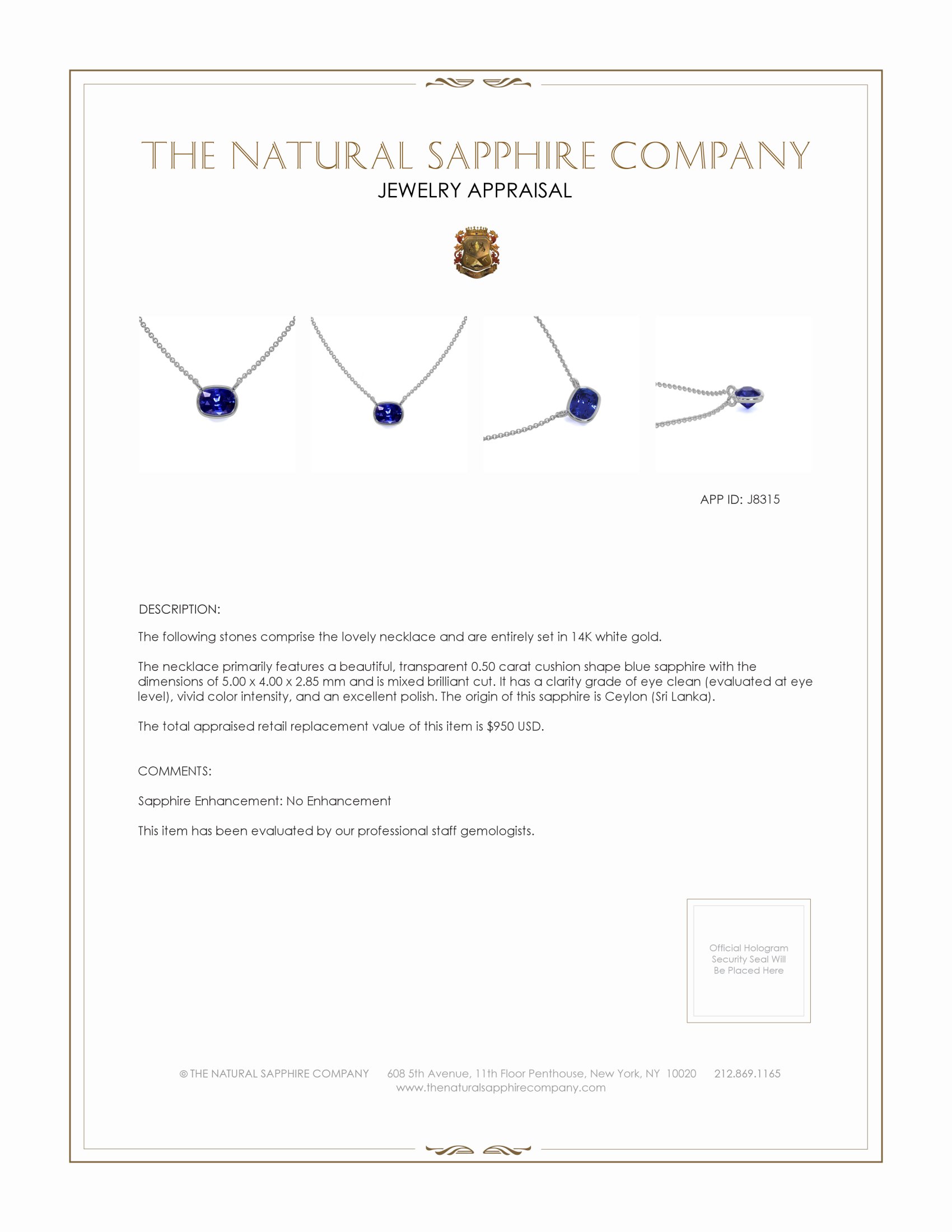 0.50 Ct. Blue Sapphire Bezel Necklace, 14K White Gold