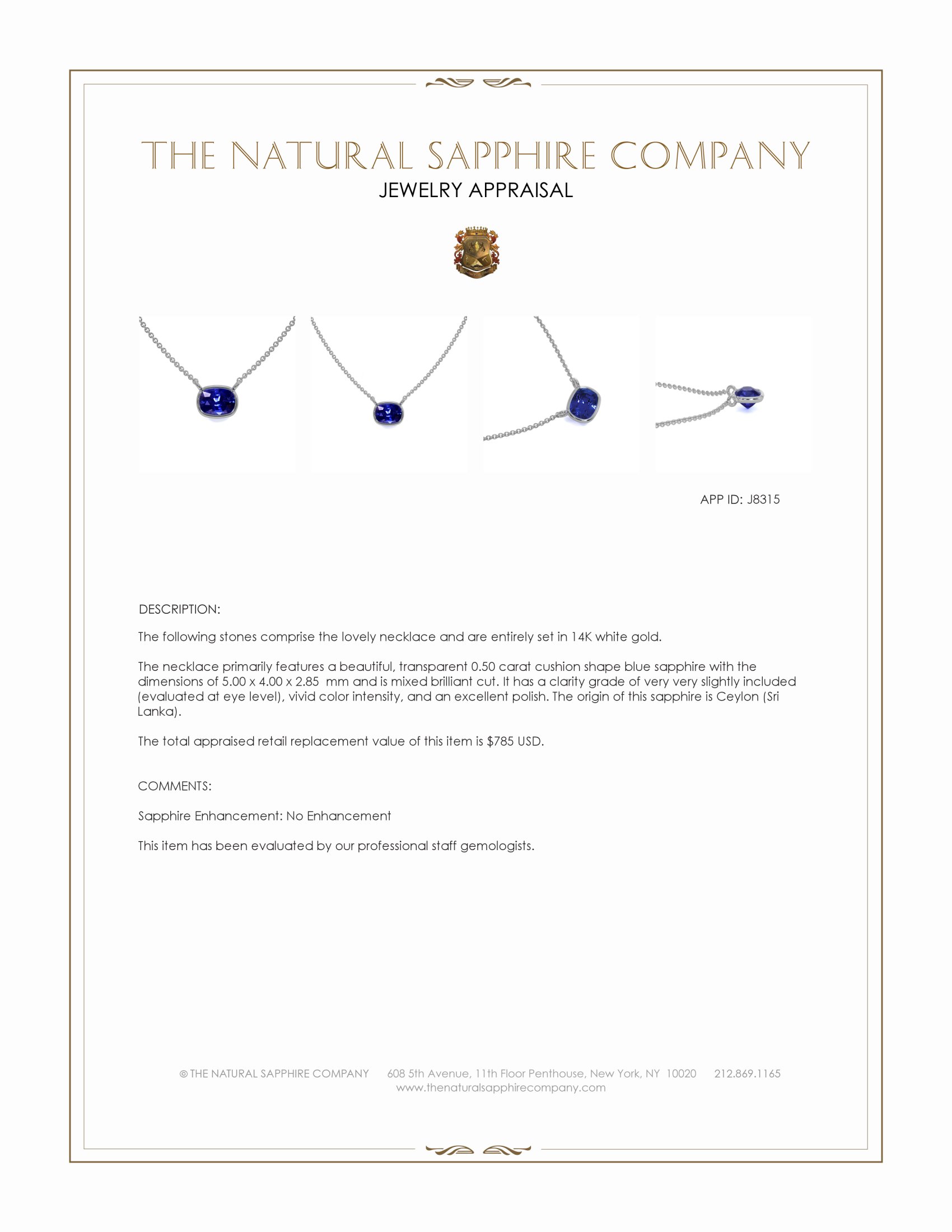 0.50 Ct. Blue Sapphire Bezel Necklace, 14K White Gold