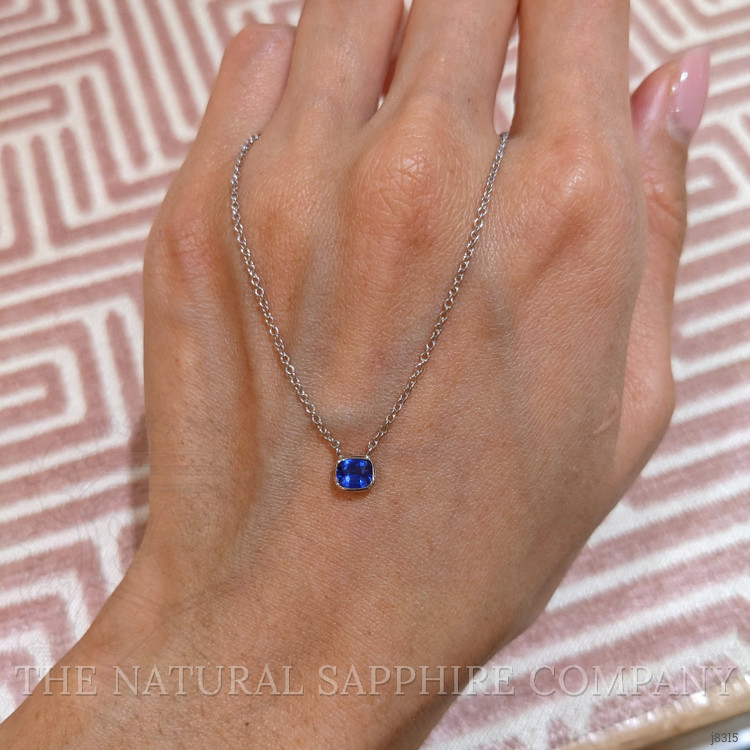 0.50 Ct. Blue Sapphire Bezel Necklace, 14K White Gold