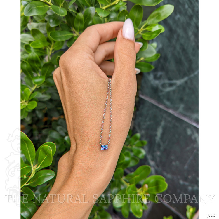 0.50 Ct. Blue Sapphire Bezel Necklace, 14K White Gold