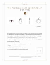 1.19 Ct. Purplish Pink Sapphire and Natural Diamond Three Stone Ring, 18K White Gold Appraisal