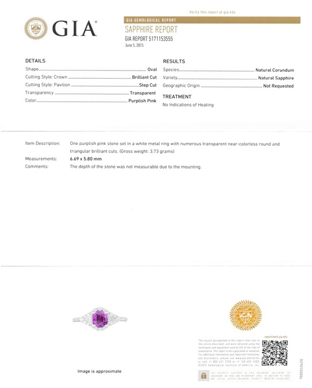 1.19 Ct. Purplish Pink Sapphire and Natural Diamond Three Stone Ring, 18K White Gold