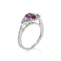 1.19 Ct. Purplish Pink Sapphire and Natural Diamond Three Stone Ring, 18K White Gold Image