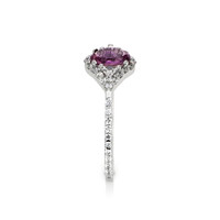1.19 Ct. Purplish Pink Sapphire and Natural Diamond Three Stone Ring, 18K White Gold Image