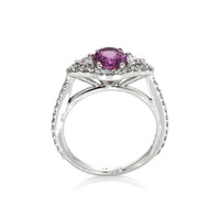 1.19 Ct. Purplish Pink Sapphire and Natural Diamond Three Stone Ring, 18K White Gold Image