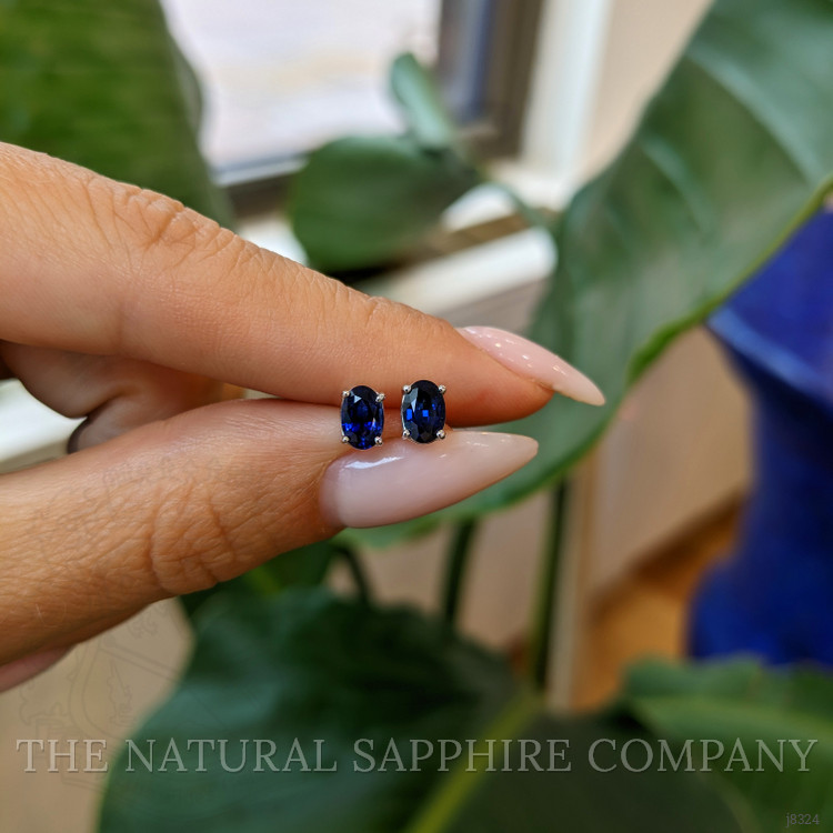 1.00 Ct.Tw. Blue Sapphire Studs Earrings, 14K White Gold