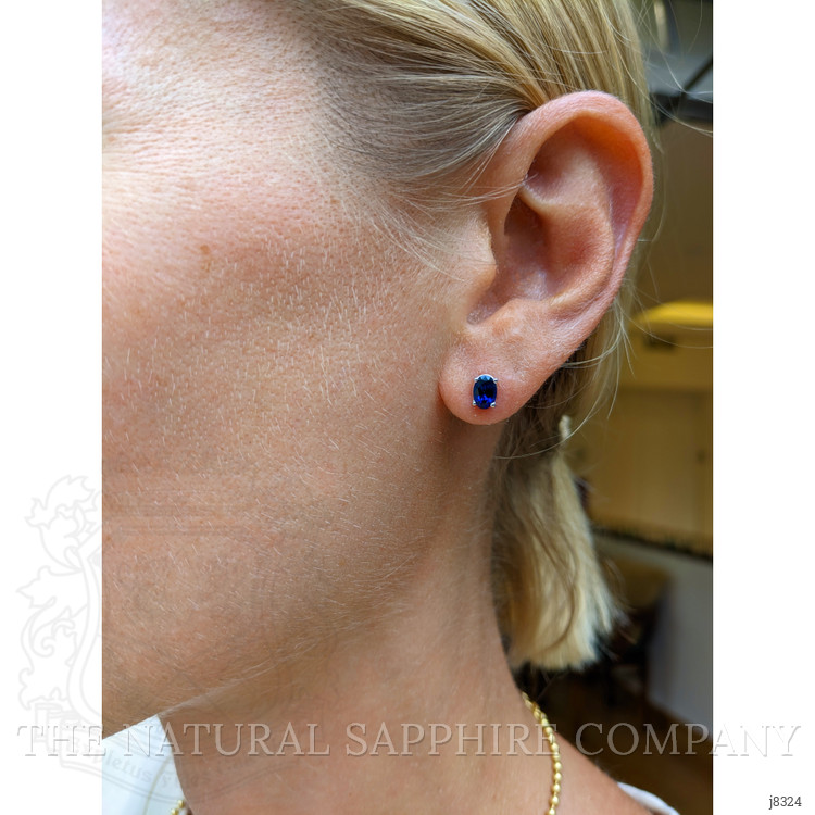 1.00 Ct.Tw. Blue Sapphire Studs Earrings, 14K White Gold