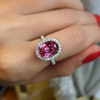 3.98 Ct. Pink Sapphire and Natural Diamond Pave Ring, Platinum 950 Life Style