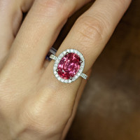 3.98 Ct. Pink Sapphire and Natural Diamond Pave Ring, Platinum 950 Life Style
