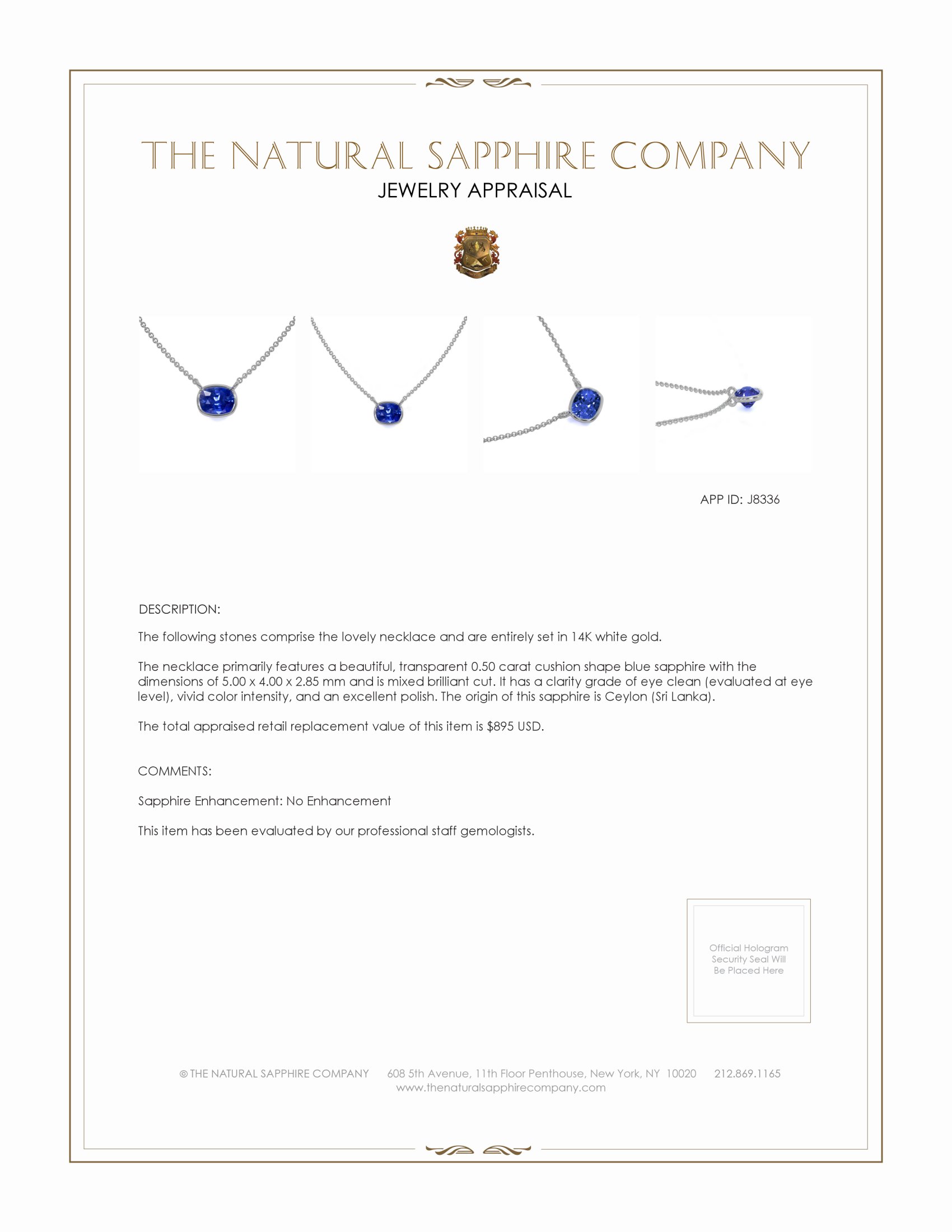 0.50 Ct. Blue Sapphire Bezel Necklace, 14K White Gold