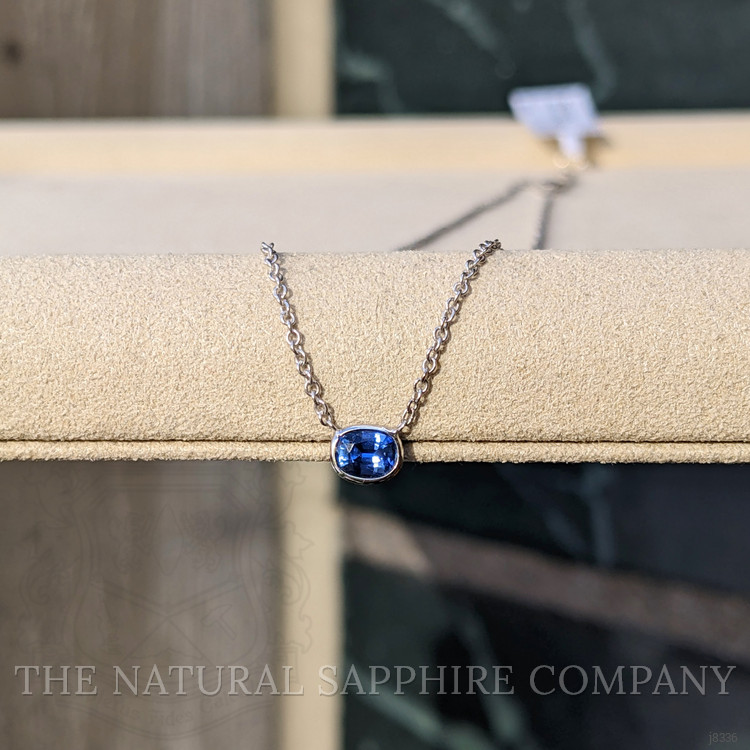 0.50 Ct. Blue Sapphire Bezel Necklace, 14K White Gold