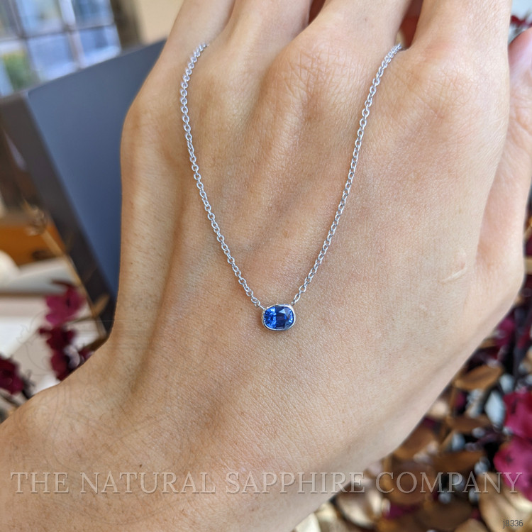 0.50 Ct. Blue Sapphire Bezel Necklace, 14K White Gold