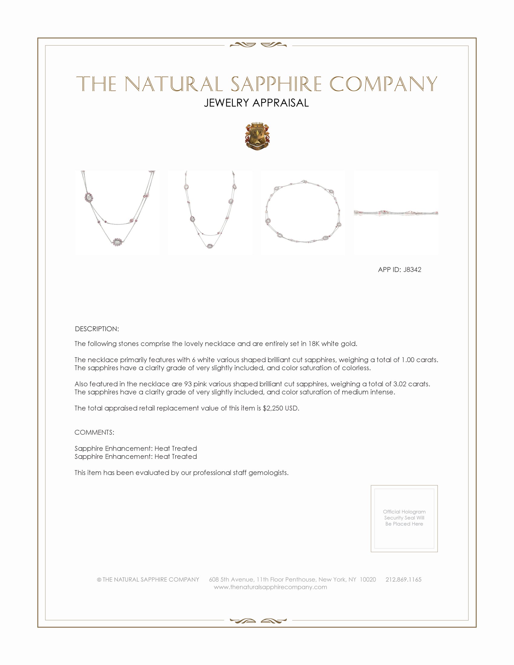 1.00 Ct. White Sapphire and Pink Sapphire Accent Stones Necklace, 18K White Gold