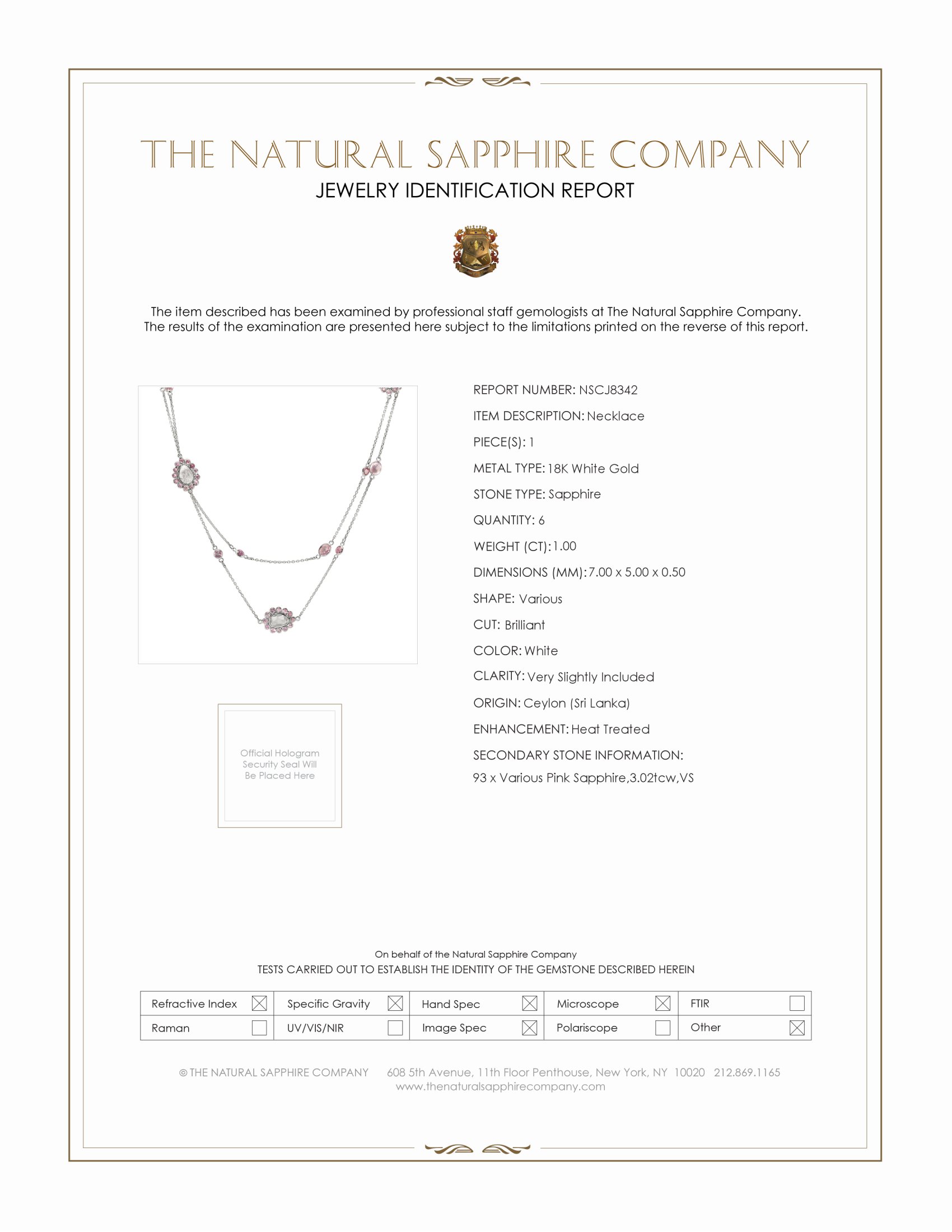 1.00 Ct. White Sapphire and Pink Sapphire Accent Stones Necklace, 18K White Gold