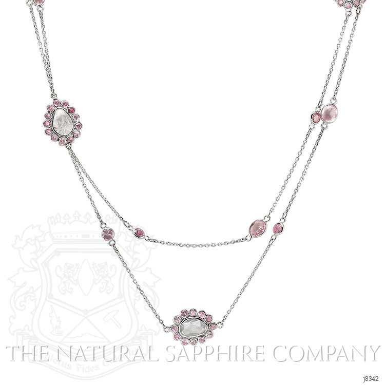 1.00 Ct. White Sapphire and Pink Sapphire Accent Stones Necklace, 18K White Gold