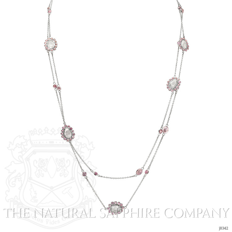 1.00 Ct. White Sapphire and Pink Sapphire Accent Stones Necklace, 18K White Gold
