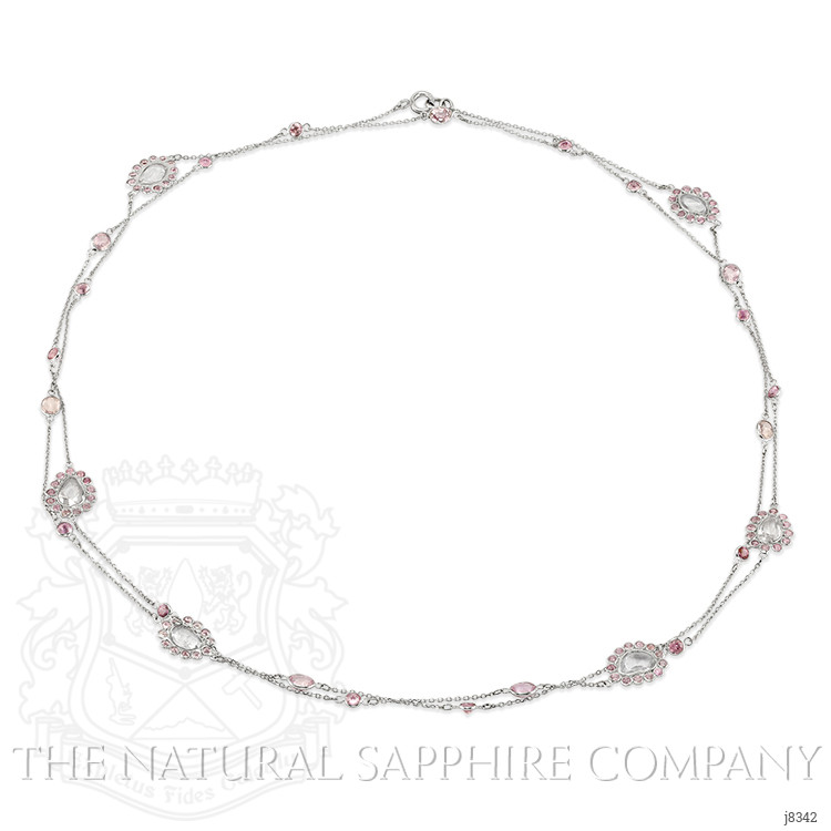 1.00 Ct. White Sapphire and Pink Sapphire Accent Stones Necklace, 18K White Gold