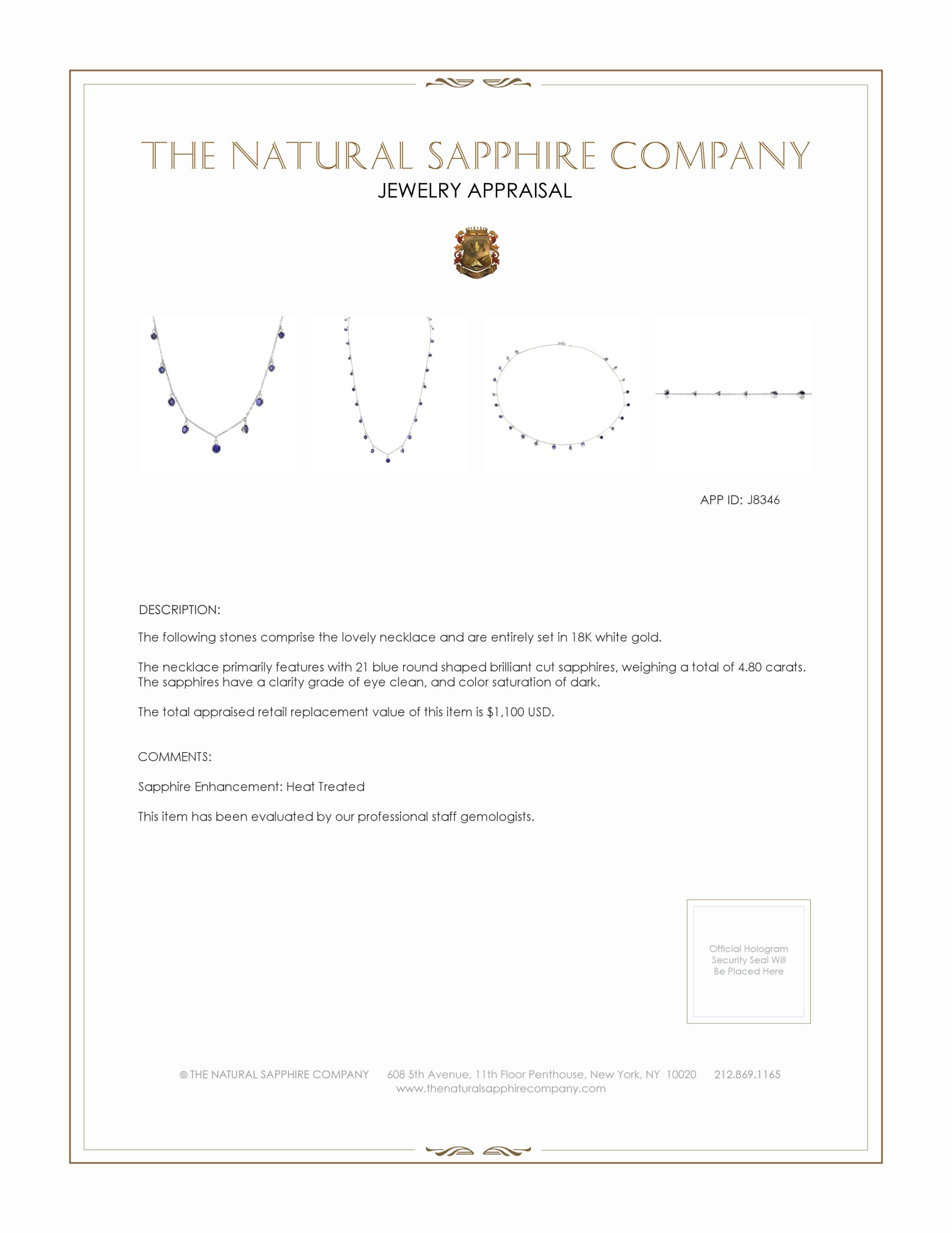 4.80 Ct. Blue Sapphire Accent Stones Necklace, 18K White Gold