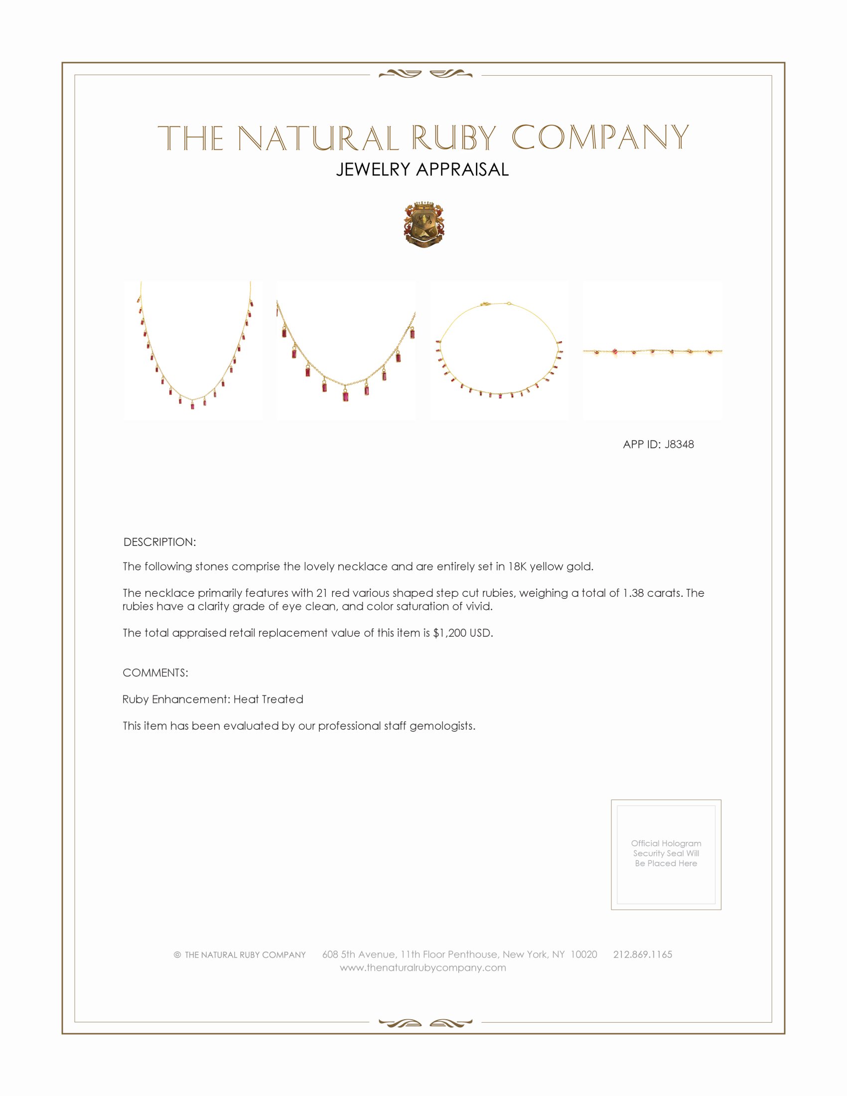 1.38 Ct. Ruby Bezel Necklace, 18K Yellow Gold