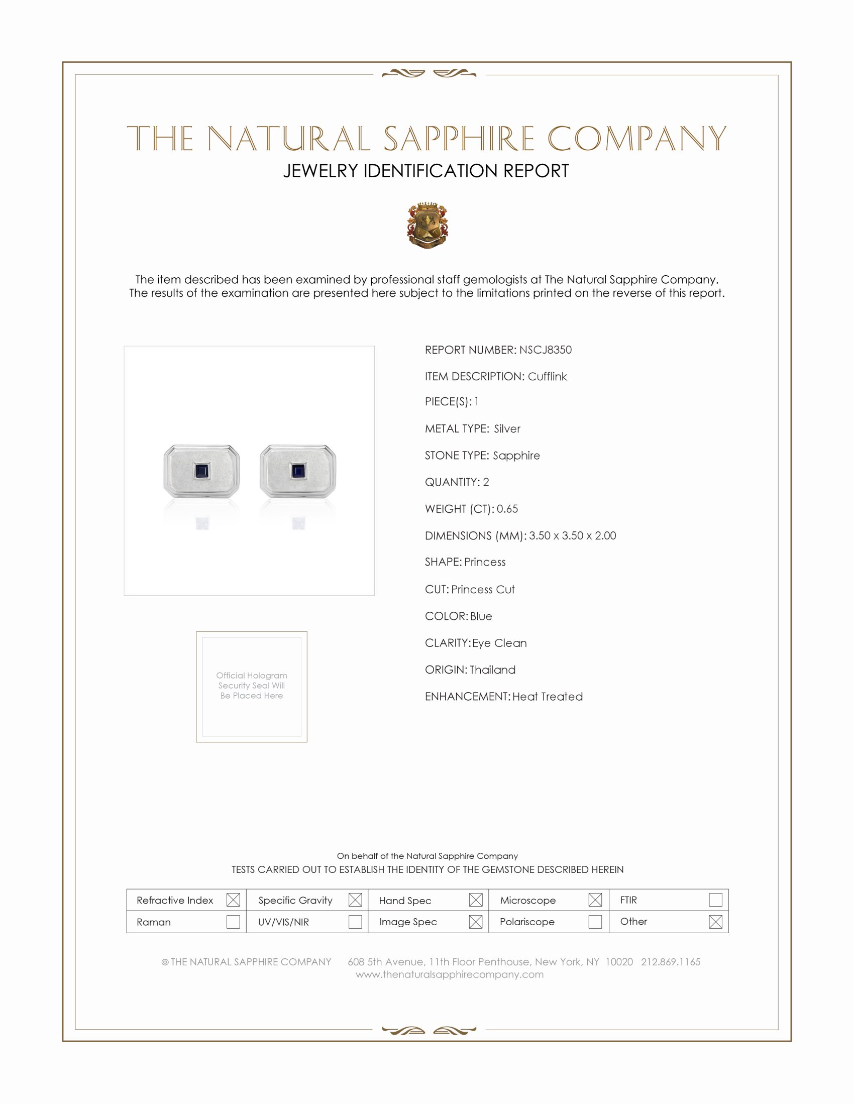 0.65 Ct. Blue Sapphire Solitaire Cufflink, Silver