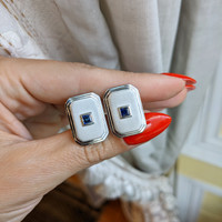 0.65 Ct. Blue Sapphire Solitaire Cufflink, Silver Life Style