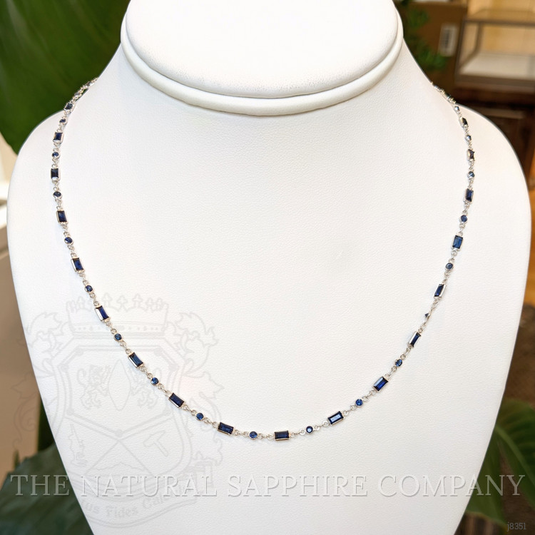 5.07 Ct. Blue Sapphire Accent Stones Necklace, 18K White Gold