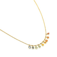 1.00 Ct. Multi Color Sapphire Accent Stones Necklace, 14K Yellow Gold Image
