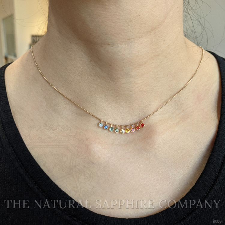 1.00 Ct. Multi Color Sapphire Accent Stones Necklace, 14K Yellow Gold