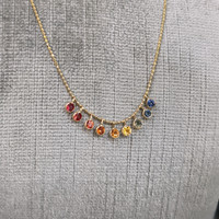 1.00 Ct. Multi Color Sapphire Accent Stones Necklace, 14K Yellow Gold Life Style