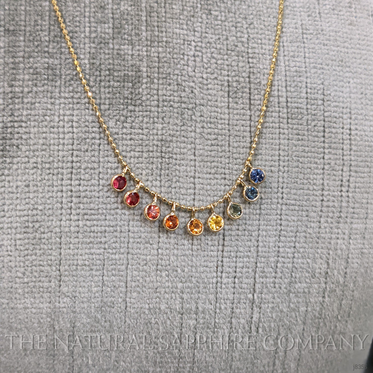 1.00 Ct. Multi Color Sapphire Accent Stones Necklace, 14K Yellow Gold