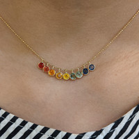 1.00 Ct. Multi Color Sapphire Accent Stones Necklace, 14K Yellow Gold Life Style