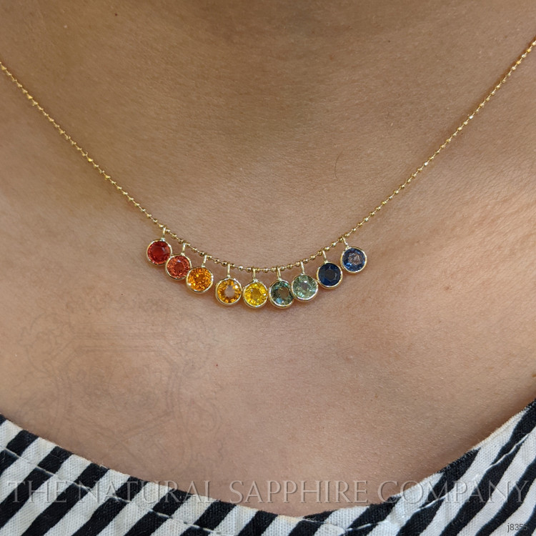 1.00 Ct. Multi Color Sapphire Accent Stones Necklace, 14K Yellow Gold