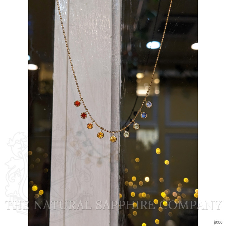 1.00 Ct. Multi Color Sapphire Accent Stones Necklace, 14K Yellow Gold