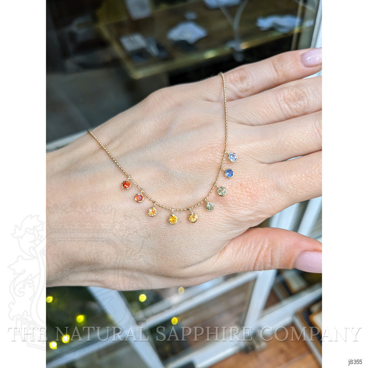 1.00 Ct. Multi Color Sapphire Accent Stones Necklace, 14K Yellow Gold