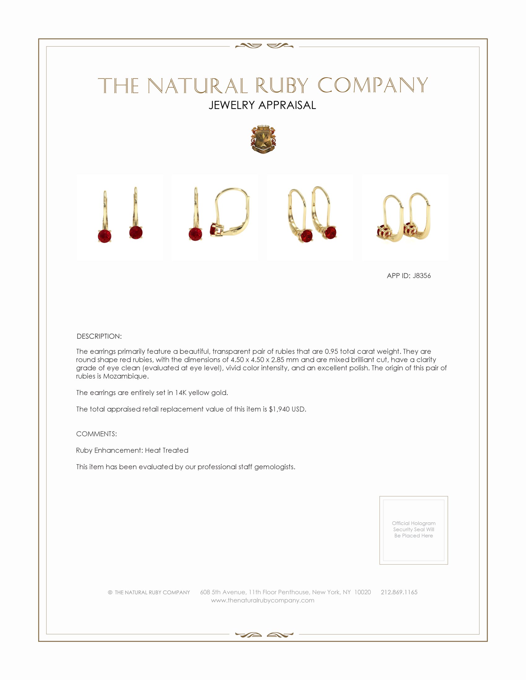 0.95 Ct.Tw. Ruby Drops Earrings, 14K Yellow Gold