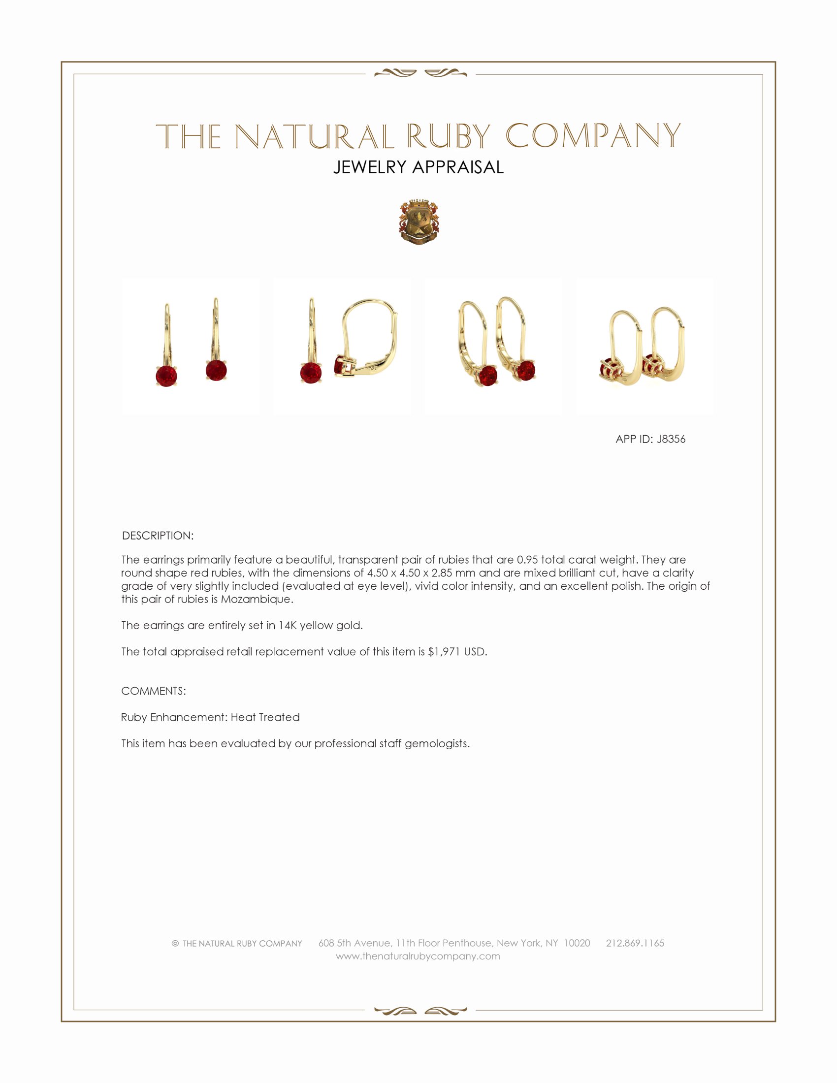 0.95 Ct.Tw. Ruby Drops Earrings, 14K Yellow Gold