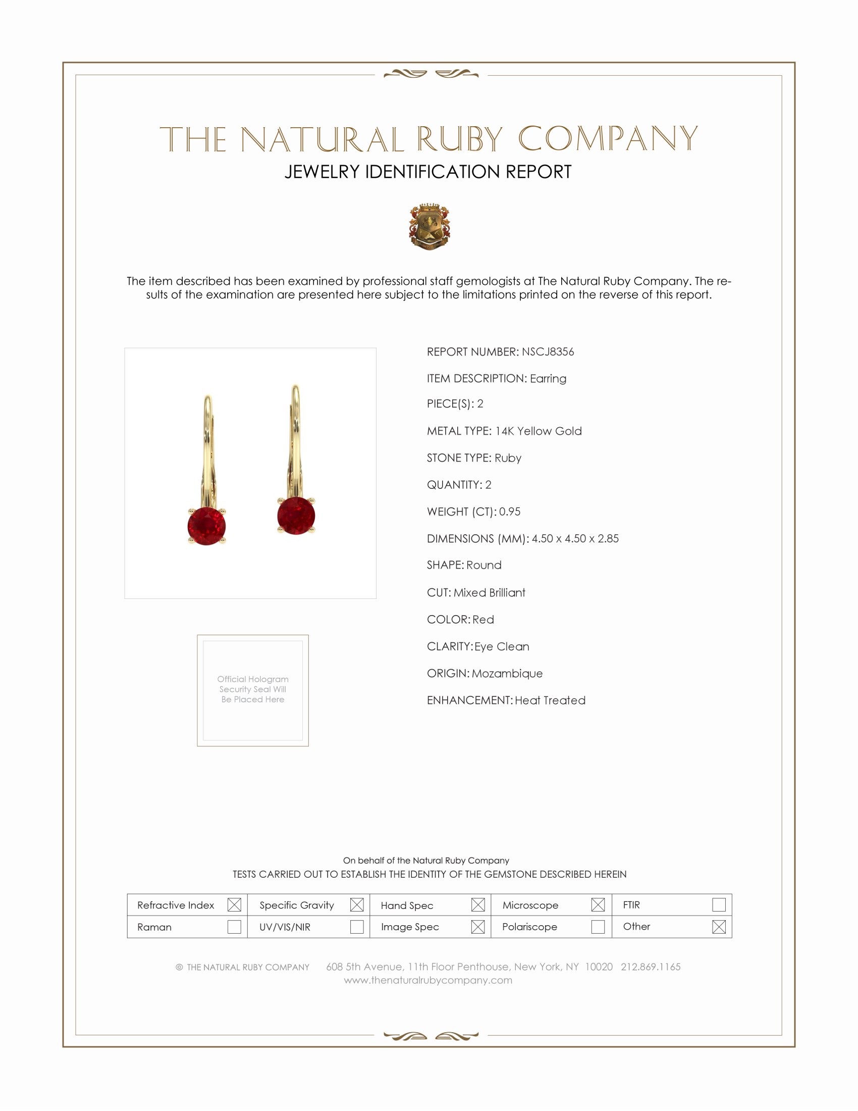 0.95 Ct.Tw. Ruby Drops Earrings, 14K Yellow Gold