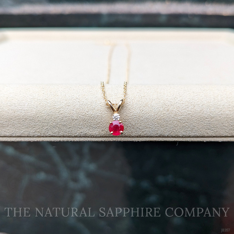 0.45 Ct. Ruby and Natural Diamond Solitaire Pendant, 14K Yellow Gold