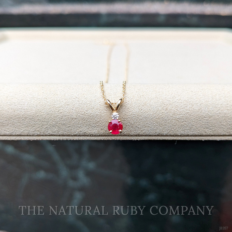 0.45 Ct. Ruby and Natural Diamond Solitaire Pendant, 14K Yellow Gold