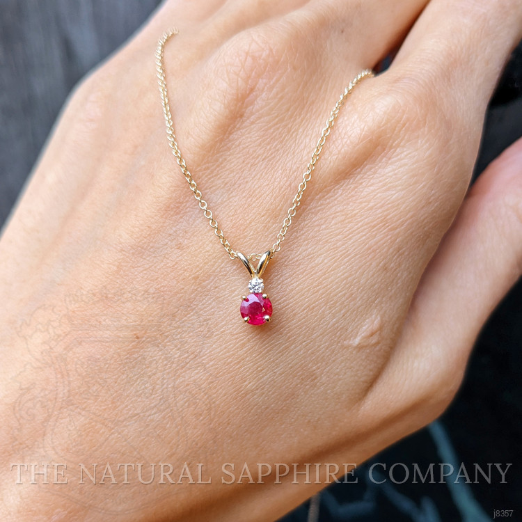 0.45 Ct. Ruby and Natural Diamond Solitaire Pendant, 14K Yellow Gold
