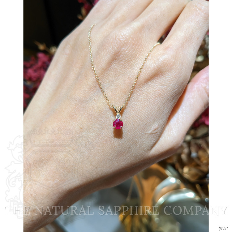 0.45 Ct. Ruby and Natural Diamond Solitaire Pendant, 14K Yellow Gold