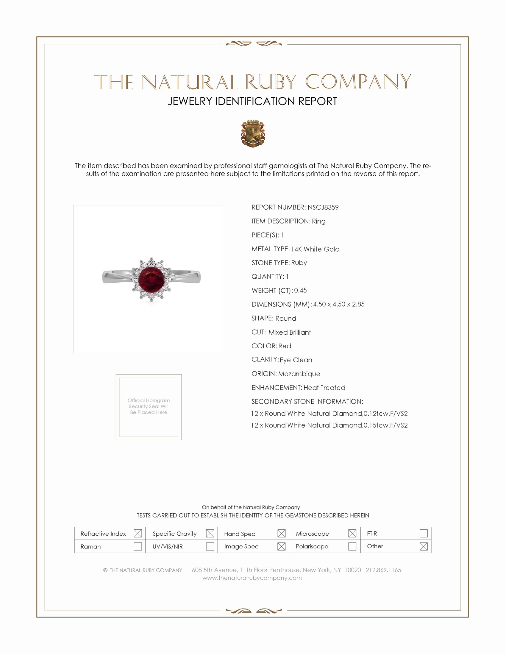 0.45 Ct. Ruby Natural Diamond Halo Ring, 14K White Gold