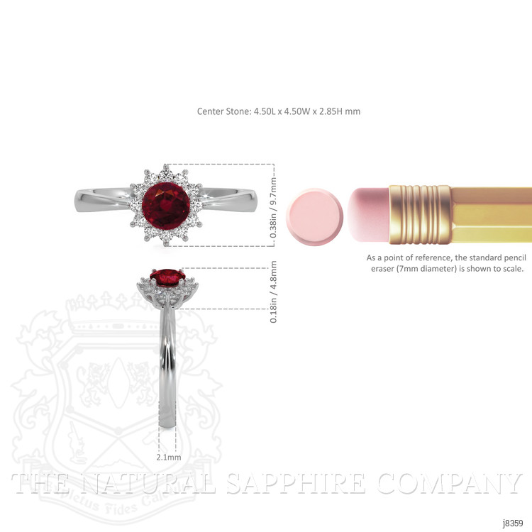 0.45 Ct. Ruby Natural Diamond Halo Ring, 14K White Gold