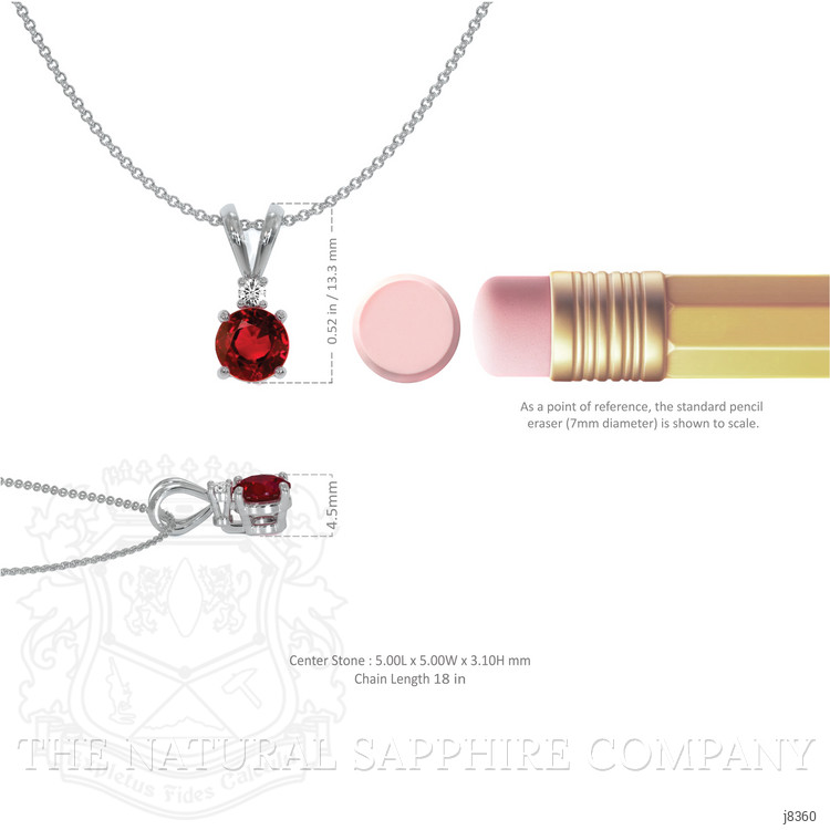 0.65 Ct. Ruby Natural Diamond Solitaire Pendant, 14K White Gold