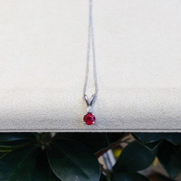 0.65 Ct. Ruby and Natural Diamond Solitaire Pendant, 14K White Gold Life Style