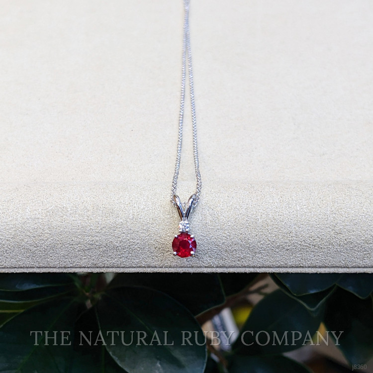0.65 Ct. Ruby and Natural Diamond Solitaire Pendant, 14K White Gold