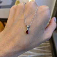 0.65 Ct. Ruby and Natural Diamond Solitaire Pendant, 14K White Gold Life Style