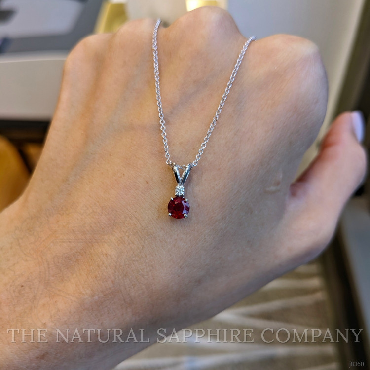 0.65 Ct. Ruby and Natural Diamond Solitaire Pendant, 14K White Gold